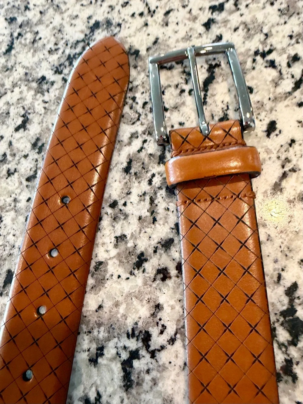 Allen Edmonds Brown Italian Leather Houndstooth Belt 44 Made In Italy Mens NWOT
